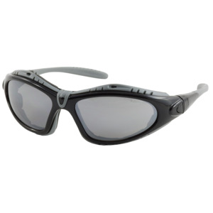 Bouton Optical 250-50-0425 Fuselage Safety Glasses, Full Frm, BK/Slv Mirror Lens, Foam, Anti-Scratch/Fog