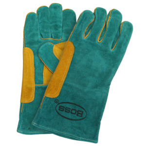 Ironcat 1JL0946K Gloves, Large, Cowhide Leather, Fleece Lined Palm, Wing Tumb, Gun Cut, Teal