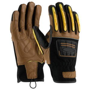 Maximum Safety 120-4150/L Glove, Goatskin Leather Palm, Dorsal TPR Impact Protection, Brown, Large