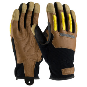 Maximum Safety 120-4200/S Glove, Goatskin Leather Palm, Finger TPR Impact Protection, Brown, Small
