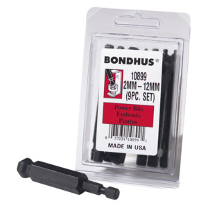 Bondhus 10899 3" Bit Set, Metric, 9 pc, 2-12mm
