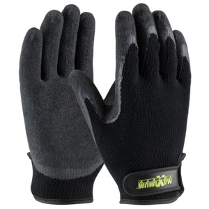 Maximum Safety 39-C1375/M Glove, Latex Crinkle Grip, Cotton/Poly, Hook/Loop Cuff, Black, Medium